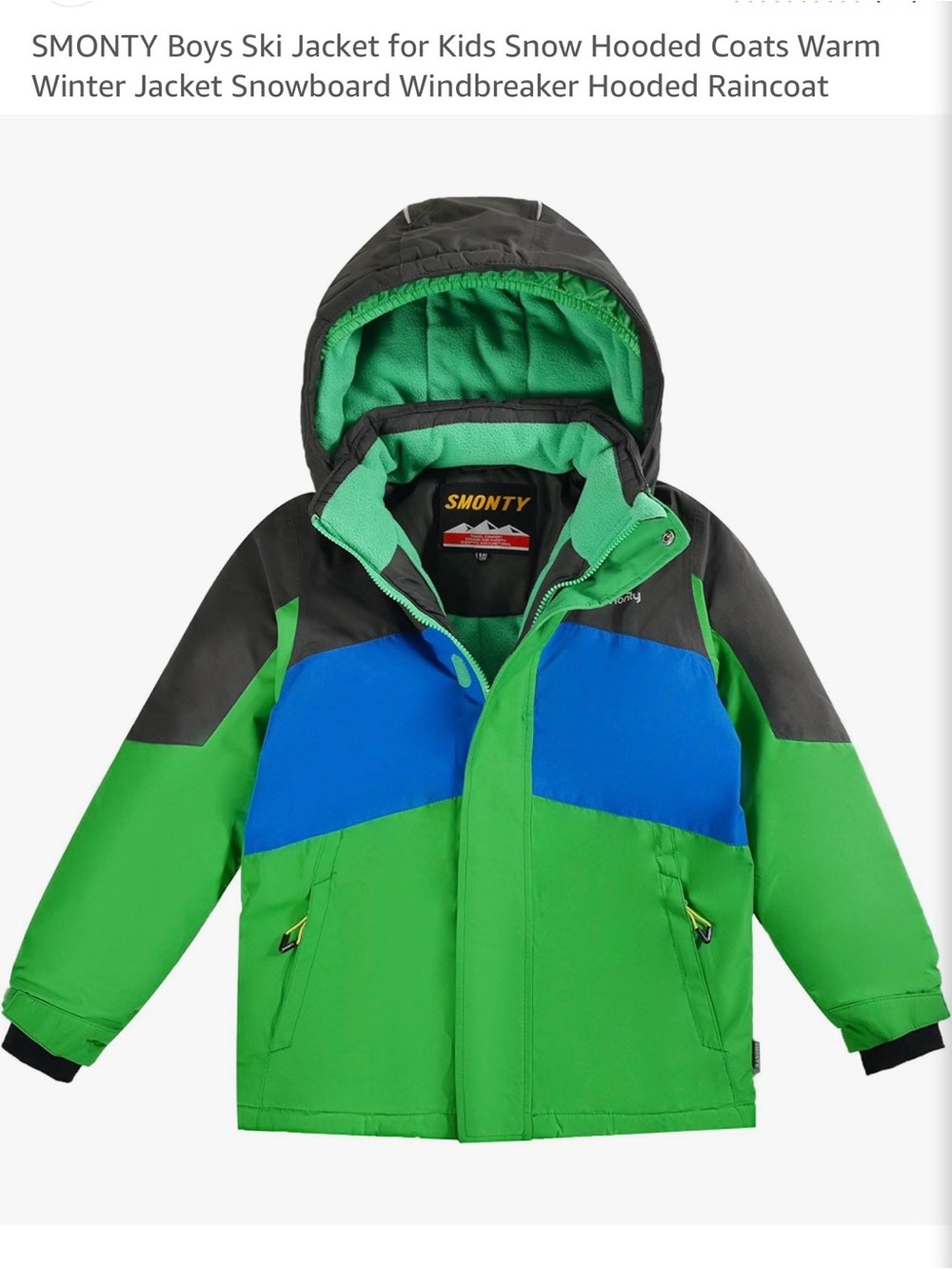 Kids' Colorblock Hooded Puffer Jacket - Green/Blue/Gray